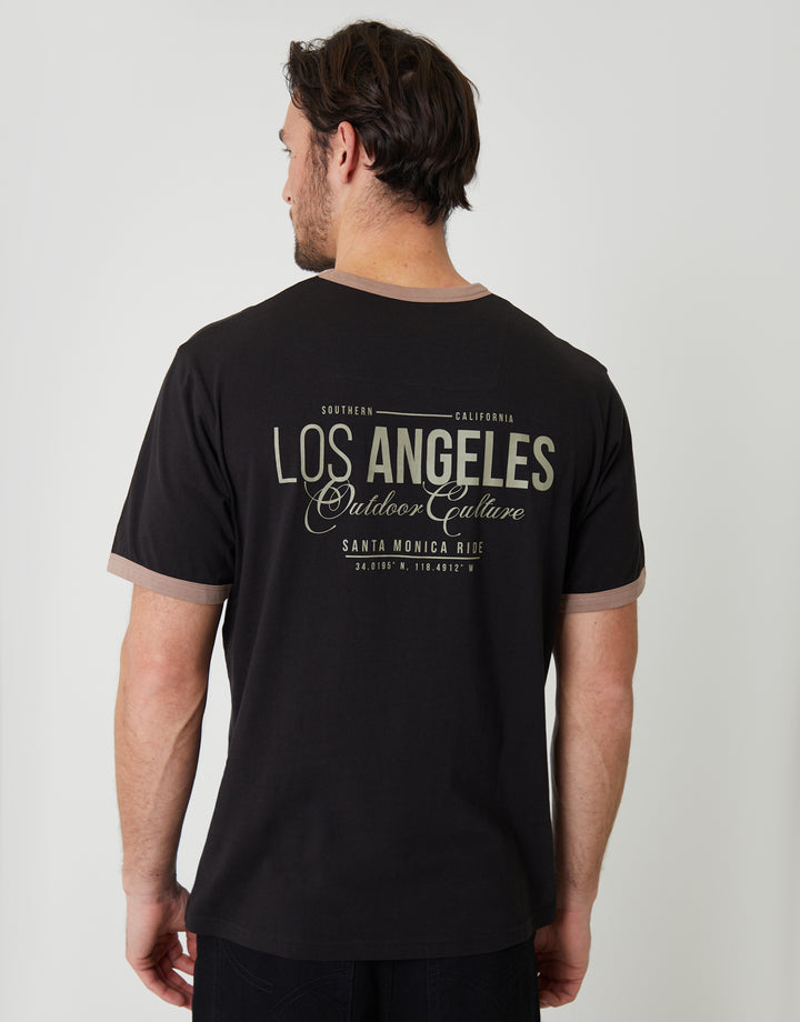 Black California Graphic Cotton Ringer T-Shirt