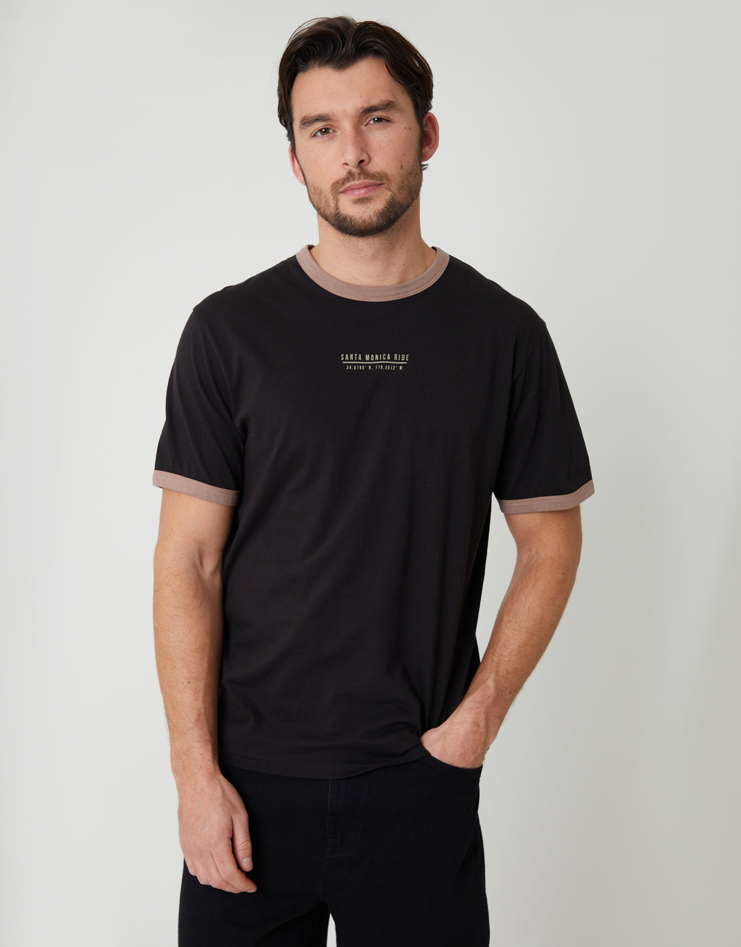 Black California Graphic Cotton Ringer T-Shirt
