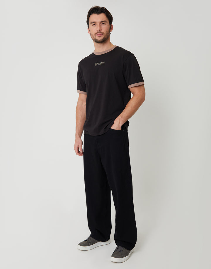 Black California Graphic Cotton Ringer T-Shirt