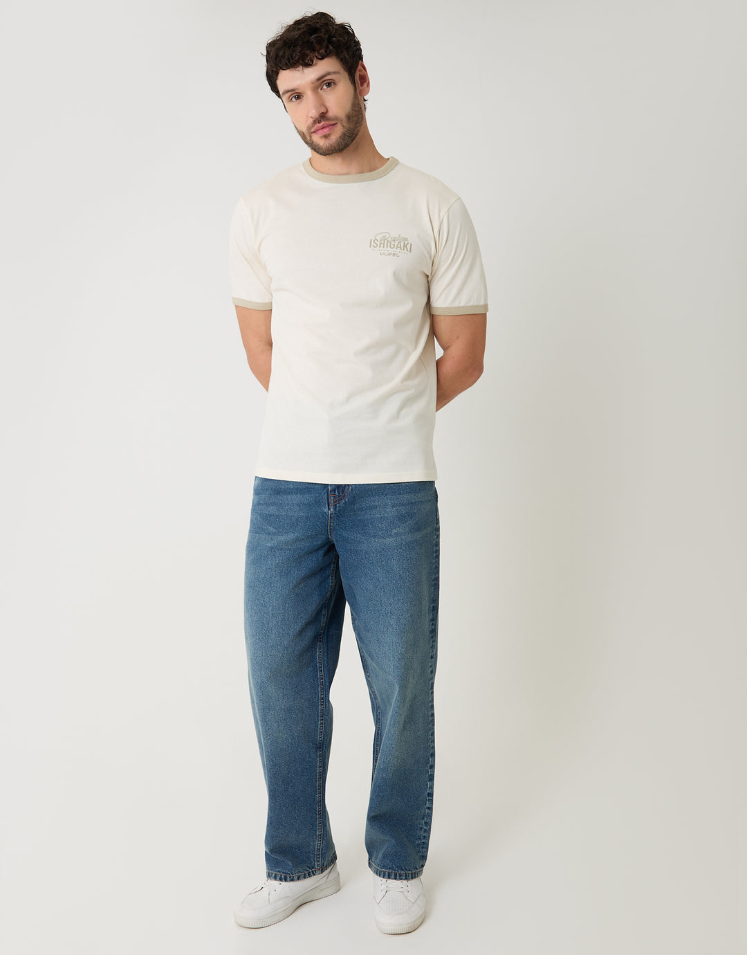 Ecru Ishigaki Graphic Cotton Ringer T-Shirt