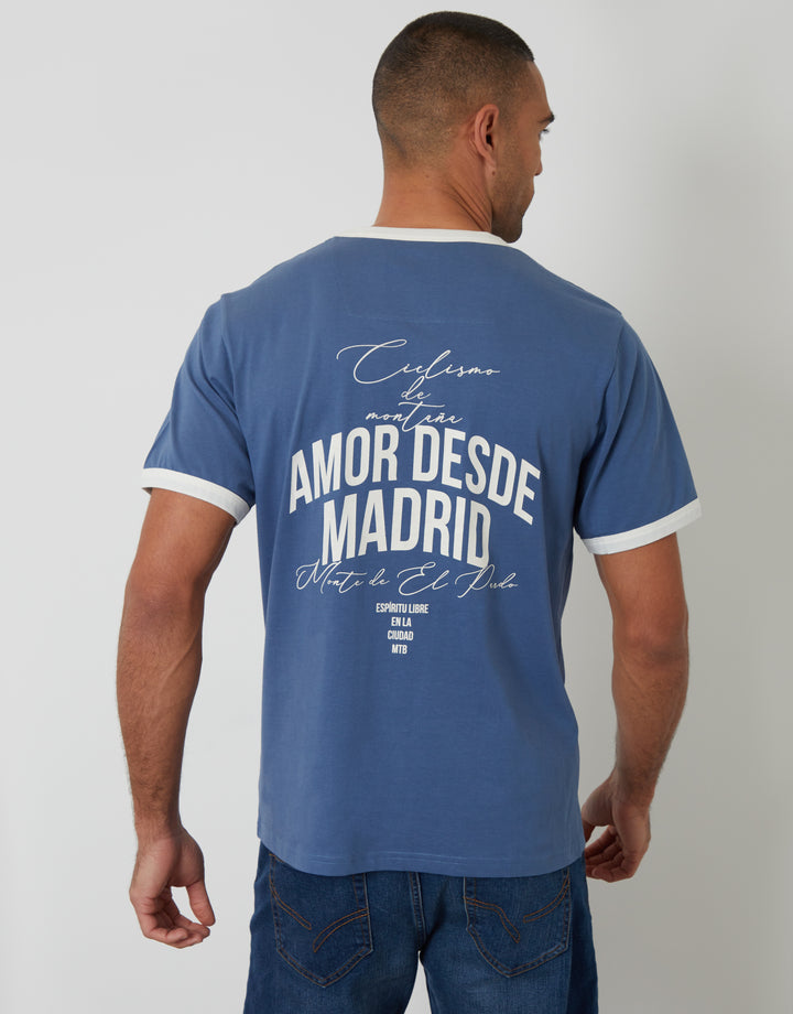 Dark Denim Madrid Graphic Cotton Ringer T-Shirt