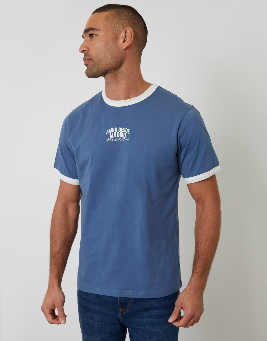 Dark Denim Madrid Graphic Cotton Ringer T-Shirt