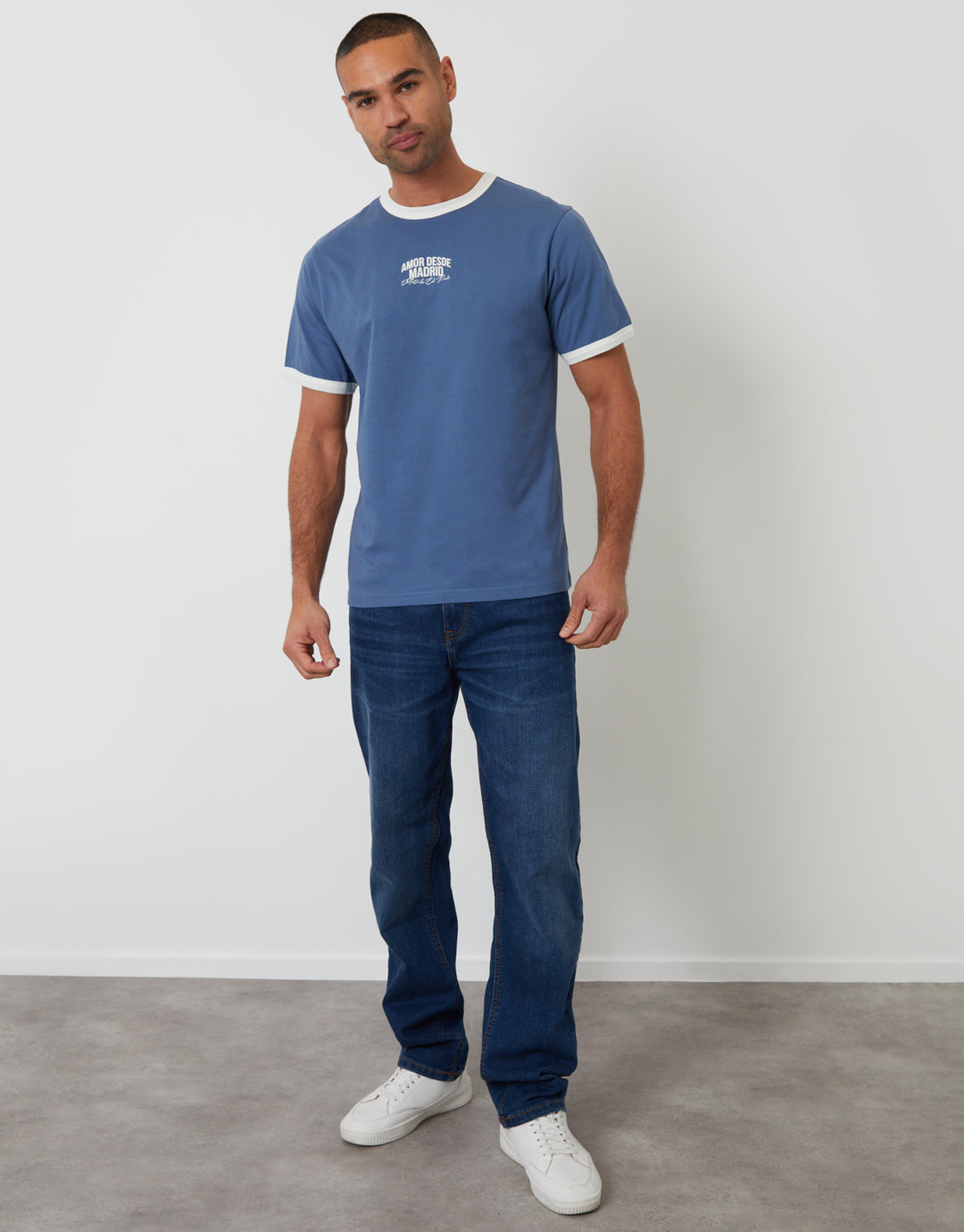 Dark Denim Madrid Graphic Cotton Ringer T-Shirt