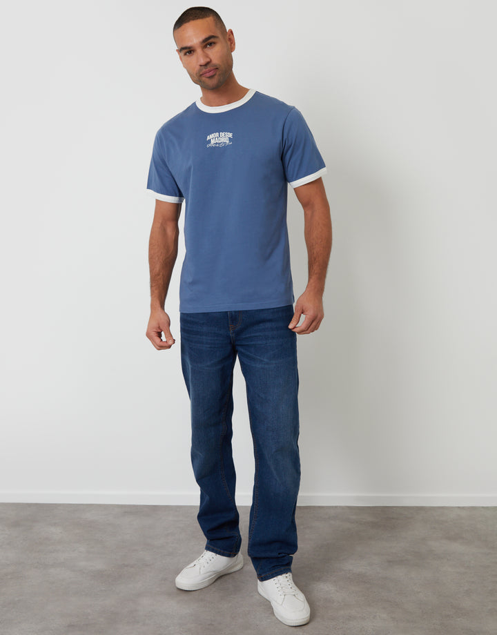 Dark Denim Madrid Graphic Cotton Ringer T-Shirt