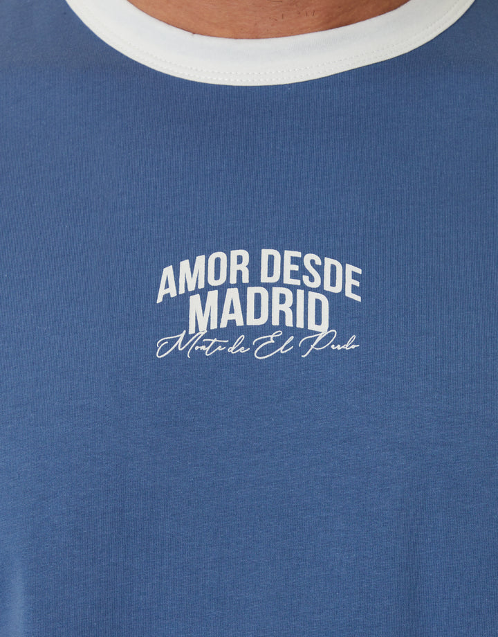 Dark Denim Madrid Graphic Cotton Ringer T-Shirt