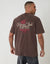 Chocolate Brown Relaxed Fit Pizza Peached Cotton T-Shirt