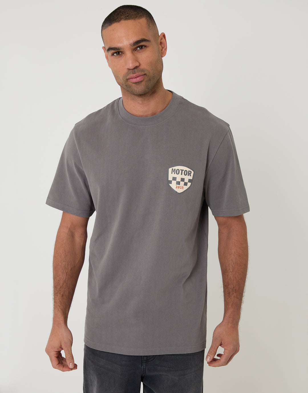 Slate Grey Relaxed Fit Road Trip Peached Cotton T-Shirt