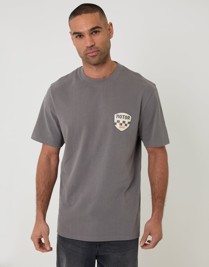 Slate Grey Relaxed Fit Road Trip Peached Cotton T-Shirt