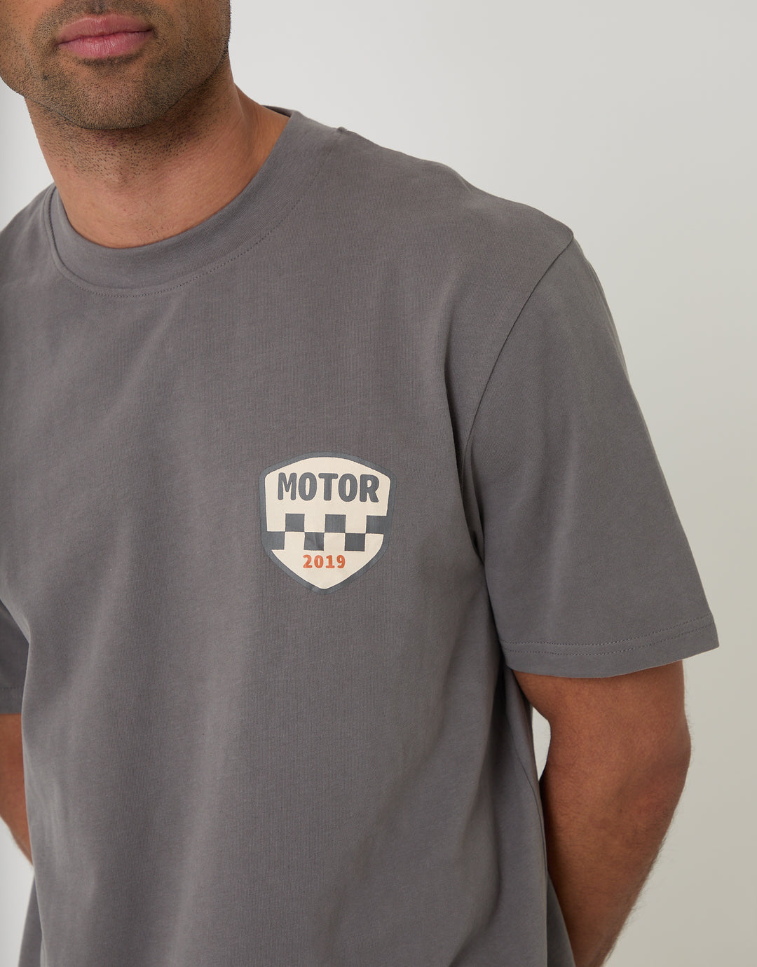 Slate Grey Relaxed Fit Road Trip Peached Cotton T-Shirt