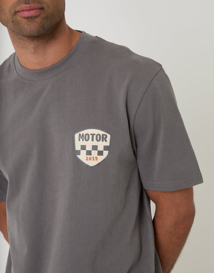 Slate Grey Relaxed Fit Road Trip Peached Cotton T-Shirt