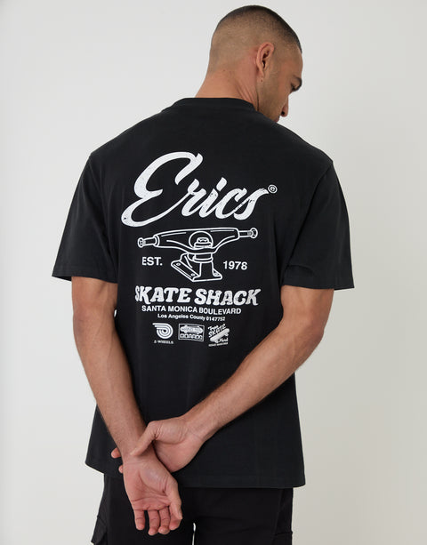 Threadbare Relaxed Fit Skate Shack Peached Cotton T-Shirt in Black - back view