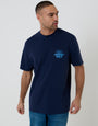Navy Relaxed Fit Urban Wild Peached Cotton T-Shirt