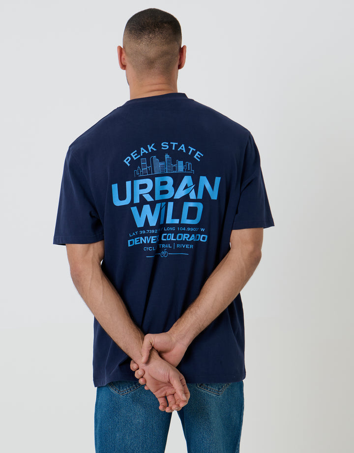Navy Relaxed Fit Urban Wild Peached Cotton T-Shirt