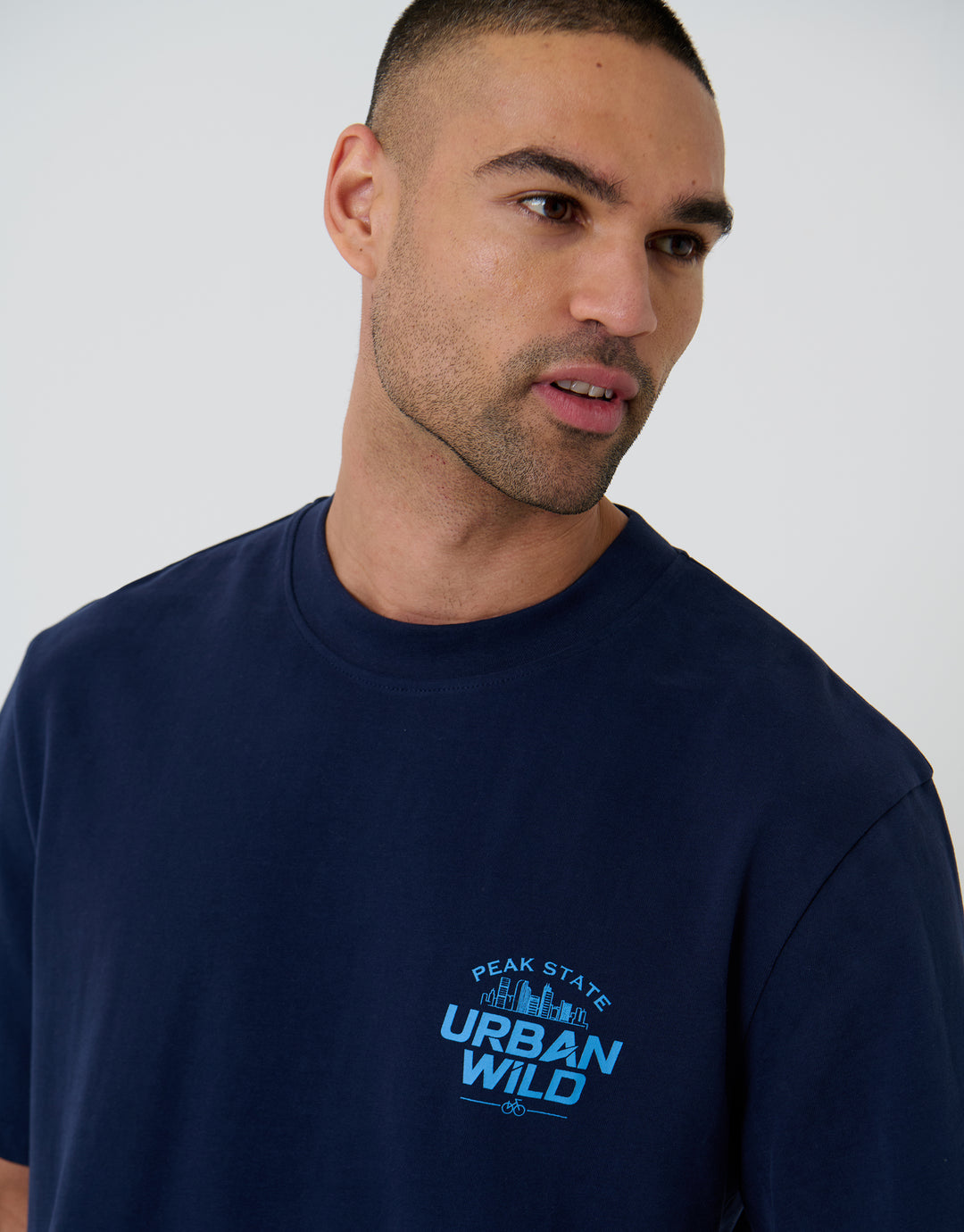 Navy Relaxed Fit Urban Wild Peached Cotton T-Shirt