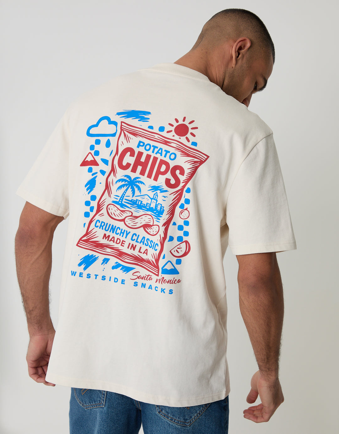 Ecru Relaxed Fit Potato Chips Peached Cotton T-Shirt