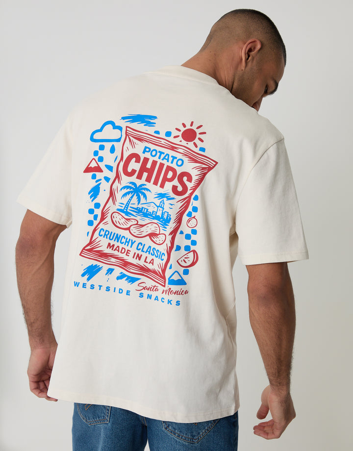 Ecru Relaxed Fit Potato Chips Peached Cotton T-Shirt