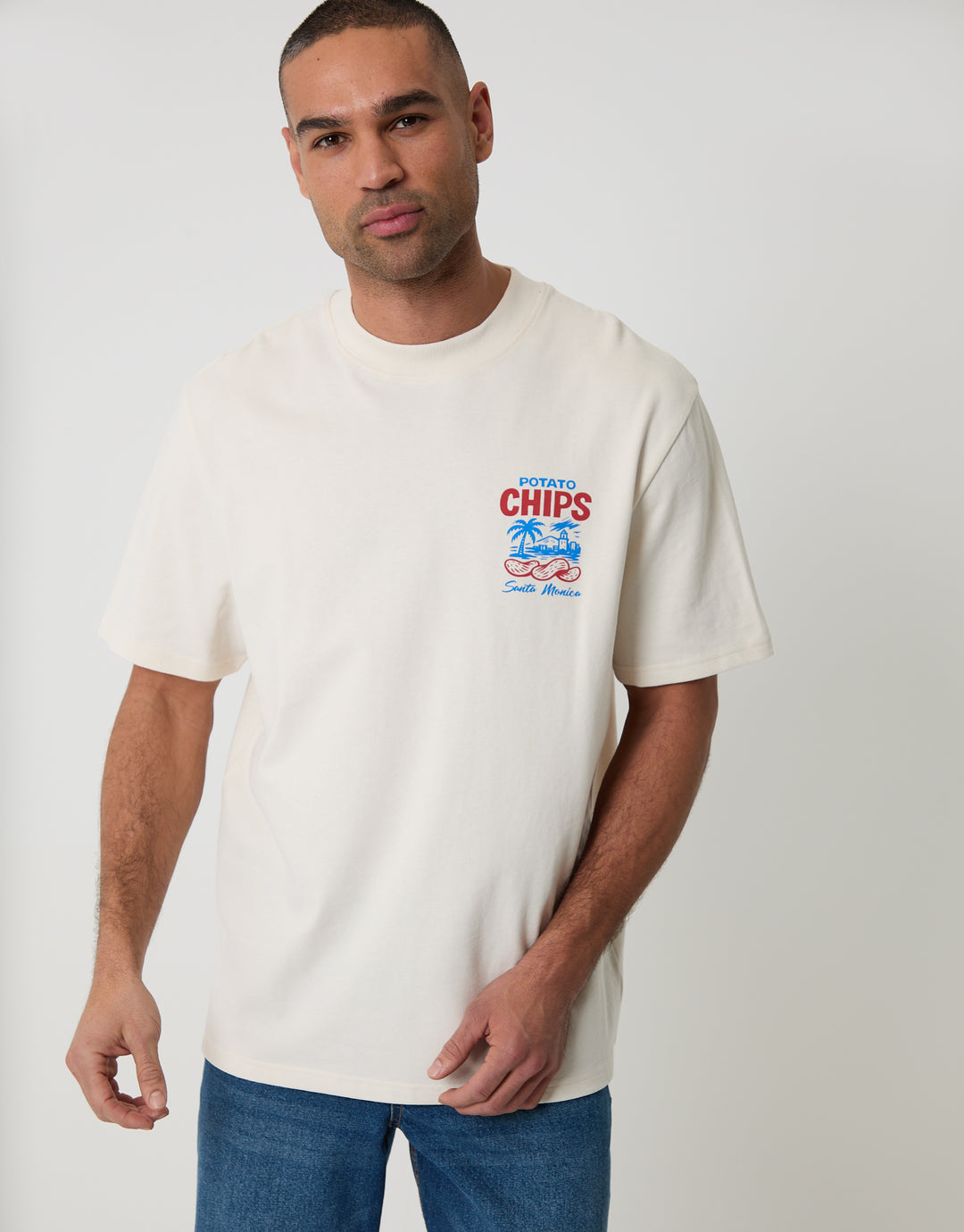 Ecru Relaxed Fit Potato Chips Peached Cotton T-Shirt