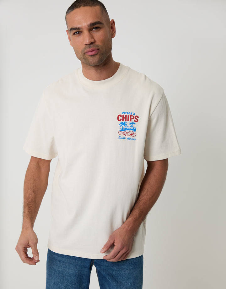 Ecru Relaxed Fit Potato Chips Peached Cotton T-Shirt