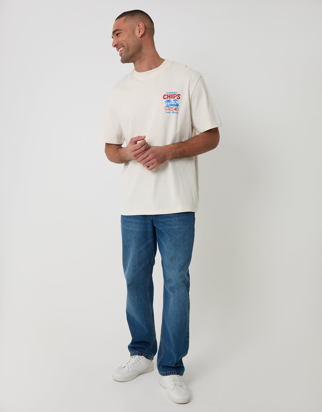 Ecru Relaxed Fit Potato Chips Peached Cotton T-Shirt