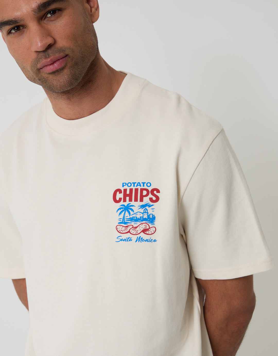 Ecru Relaxed Fit Potato Chips Peached Cotton T-Shirt