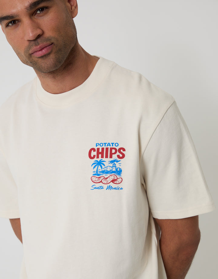 Ecru Relaxed Fit Potato Chips Peached Cotton T-Shirt