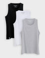 Threadbare 3 Pack Cotton Crew Neck Vests in Black, White & Grey Marl - 2-pack flat lay