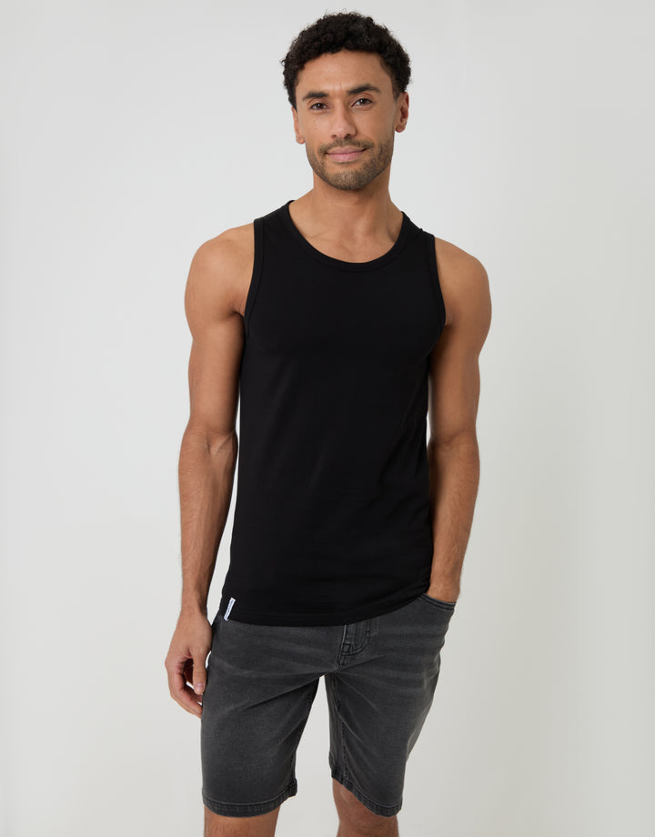 Threadbare Cotton Crew Neck Vest in Black - front view