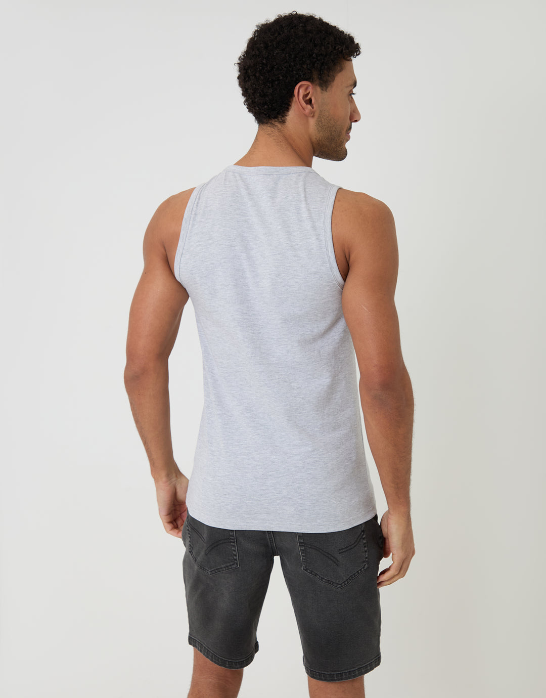 Threadbare Cotton Crew Neck Vest in Grey Marl - back view