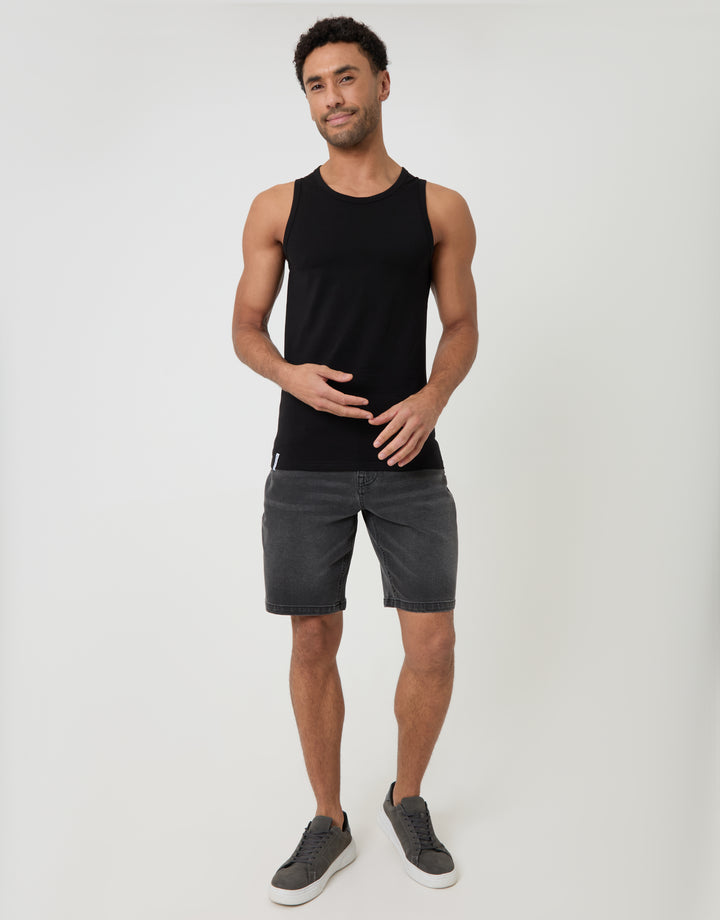 Threadbare Cotton Crew Neck Vest in Black - full body