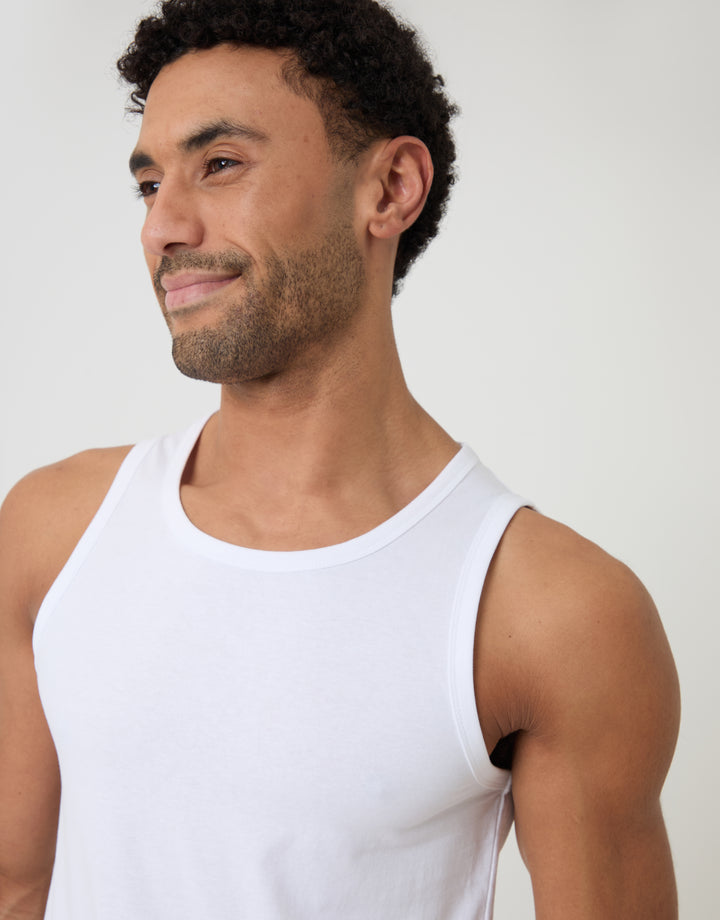 Threadbare Cotton Crew Neck Vest in White - front view close up