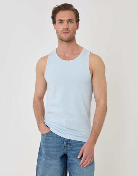 Threadbare Cotton Crew Neck Vest in Light Blue - front view