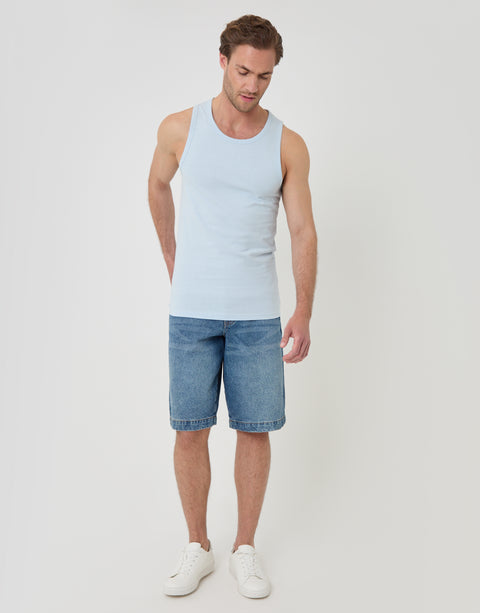 Threadbare Cotton Crew Neck Vest in Light Blue - full body