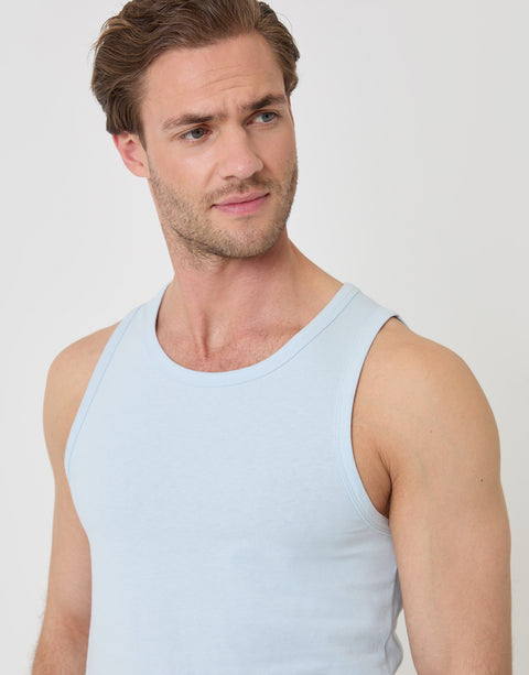 Threadbare Cotton Crew Neck Vest in Light Blue - close up
