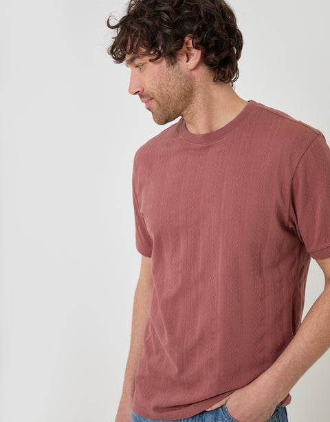 Threadbare Textured Cotton Crew Neck T-Shirt in Pink - front pose