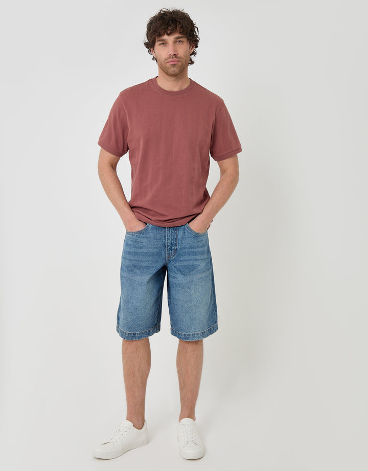 Threadbare Textured Cotton Crew Neck T-Shirt in Pink - full body