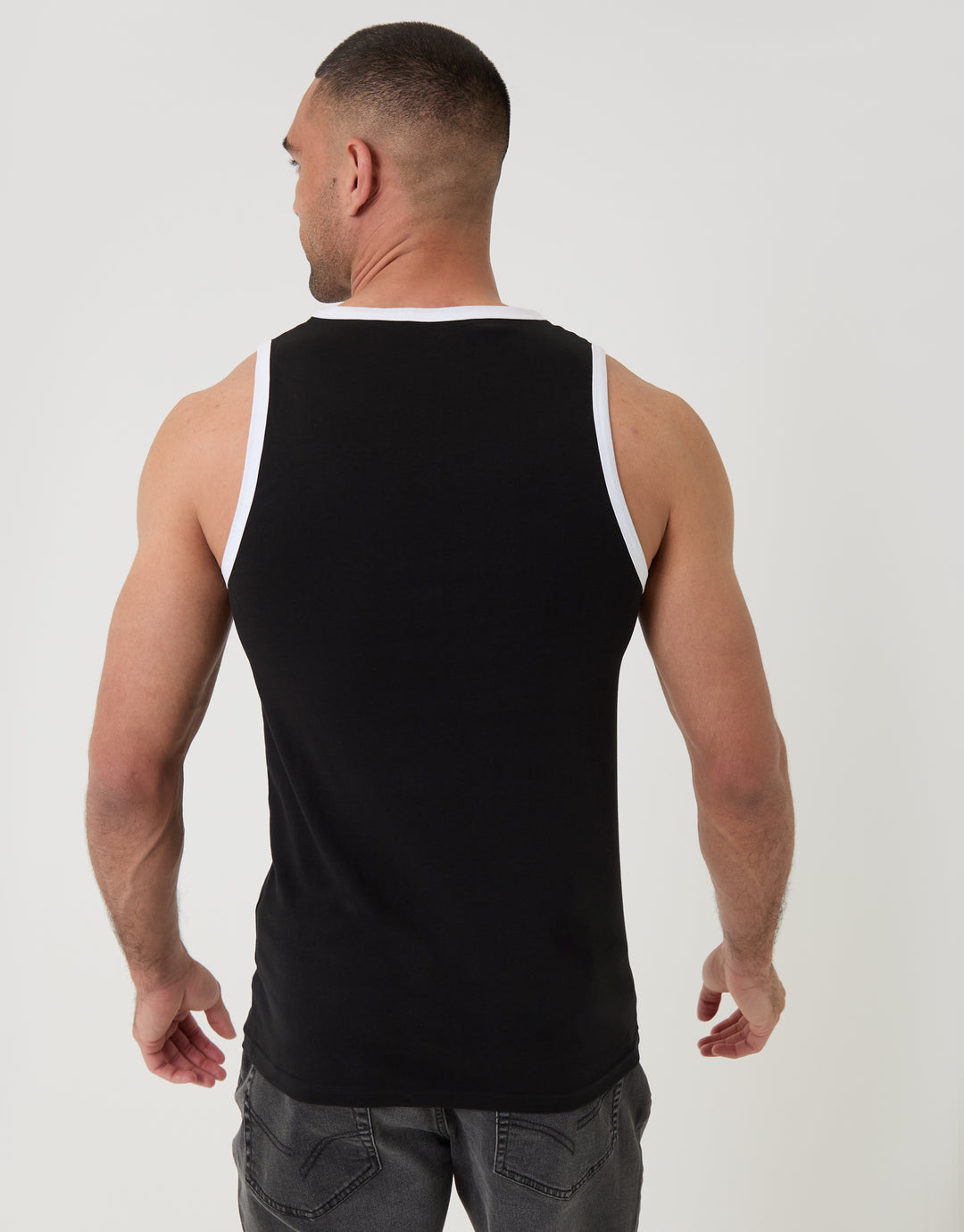 Threadbare Cotton Ringer Vest in Black - back view