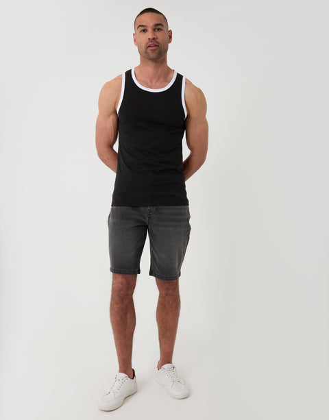 Threadbare Cotton Ringer Vest in Black - full body