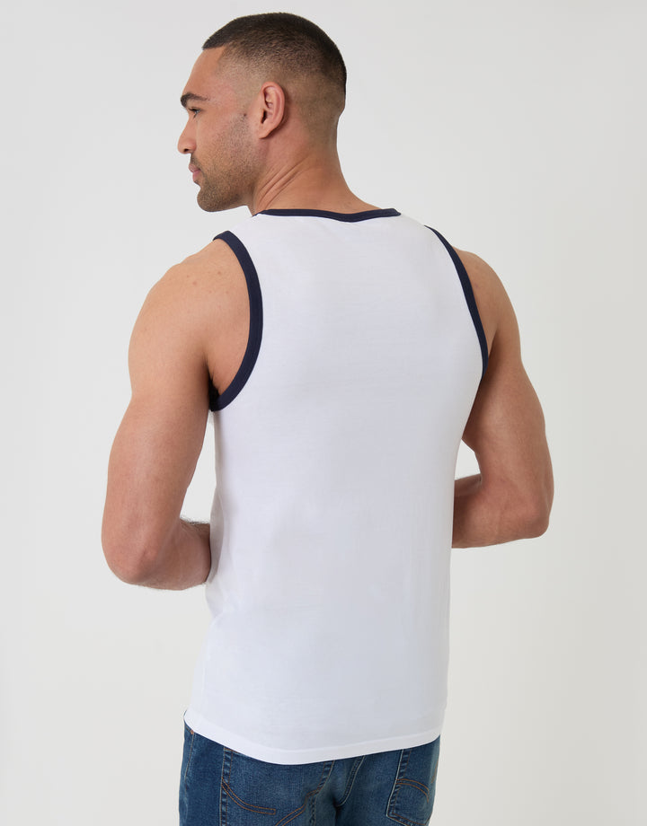 Threadbare Cotton Ringer Vest in White - back view