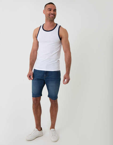 Threadbare Cotton Ringer Vest in White - full body