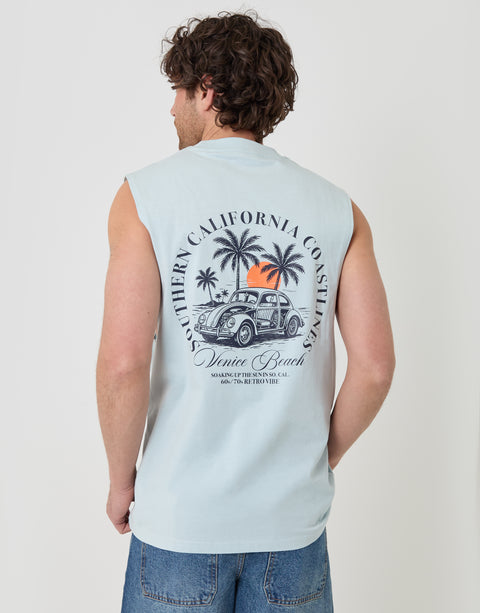 Threadbare Relaxed Fit Playa Cotton Vest in Blue - back view
