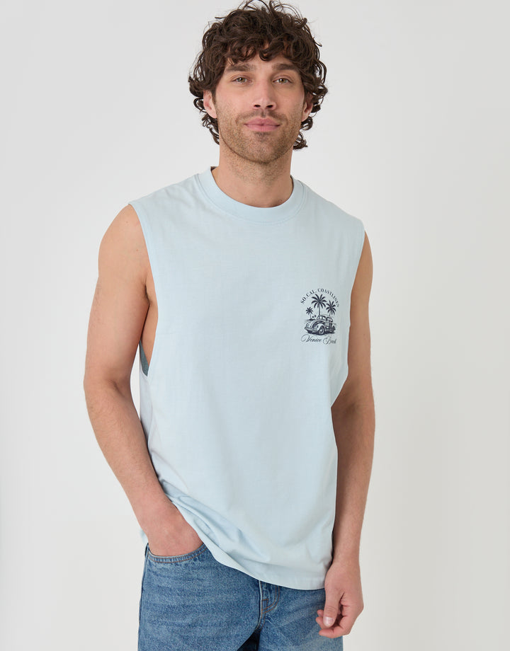 Threadbare Relaxed Fit Playa Cotton Vest in Blue - front view