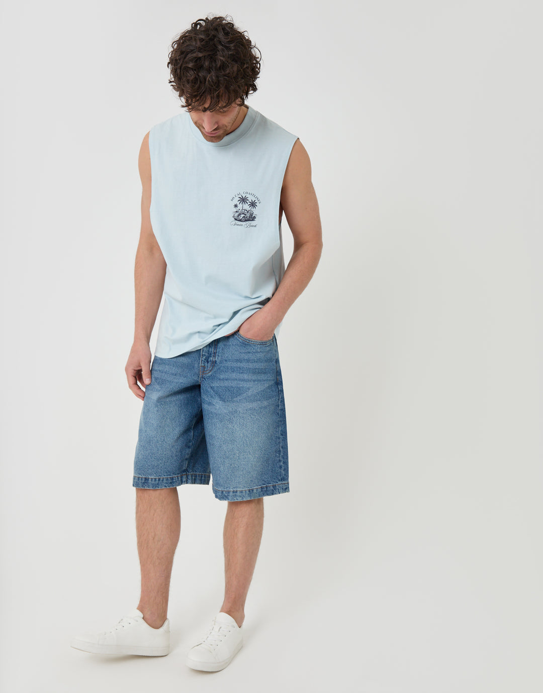 Threadbare Relaxed Fit Playa Cotton Vest in Blue - full body