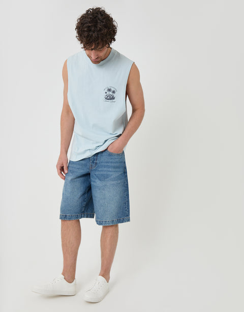 Threadbare Relaxed Fit Playa Cotton Vest in Blue - full body