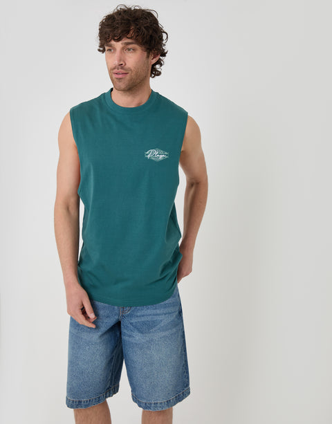 Threadbare Relaxed Fit Playa Cotton Vest in Teal Green - front view