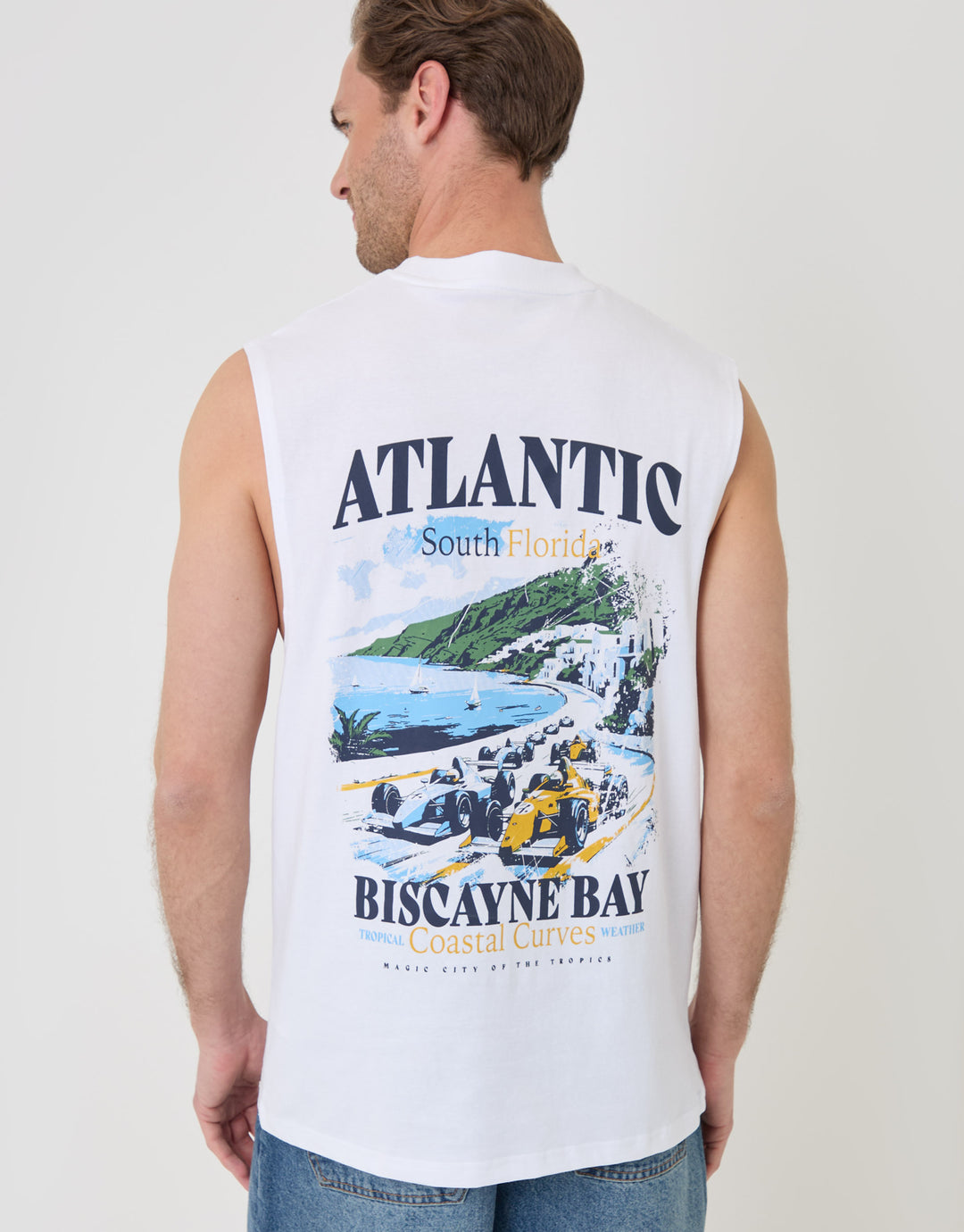Threadbare Relaxed Fit Atlantic Graphic Vest in White - back view