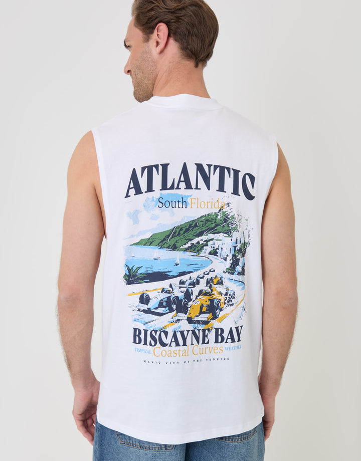 Threadbare Relaxed Fit Atlantic Graphic Vest in White - back view