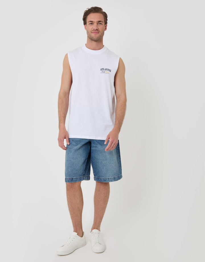Threadbare Relaxed Fit Atlantic Graphic Vest in White - full body