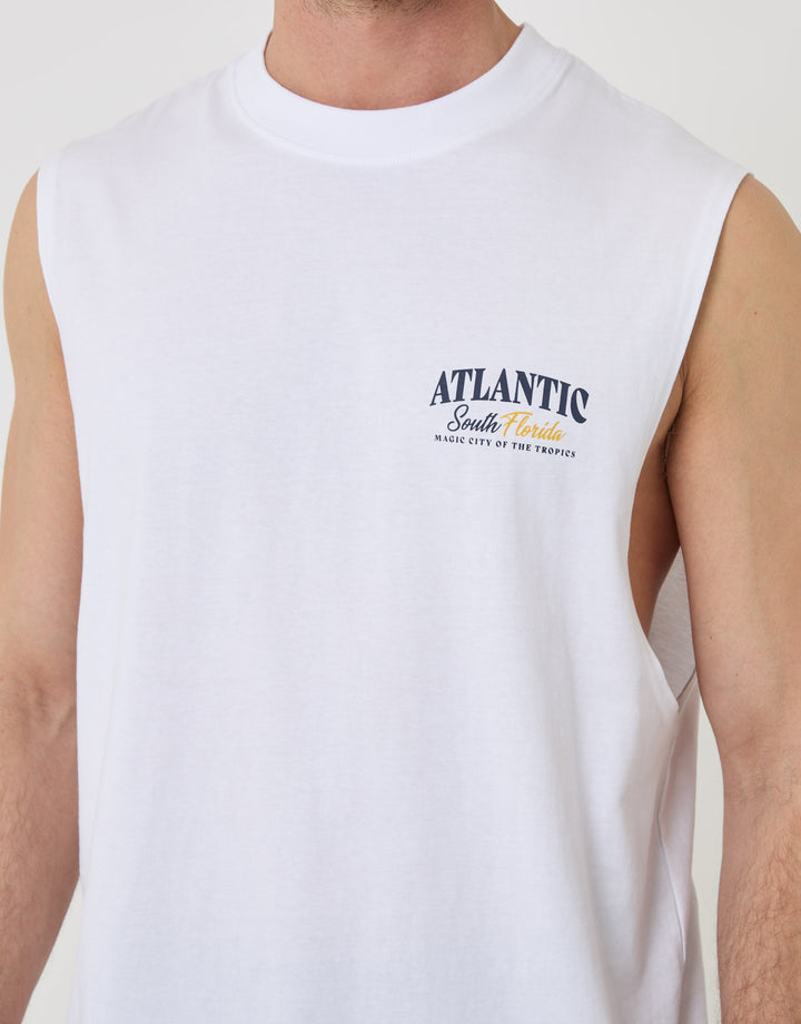Threadbare Relaxed Fit Atlantic Graphic Vest in White - close up