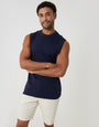 Threadbare Relaxed Fit Cotton Crew Neck Vest in Navy - front view