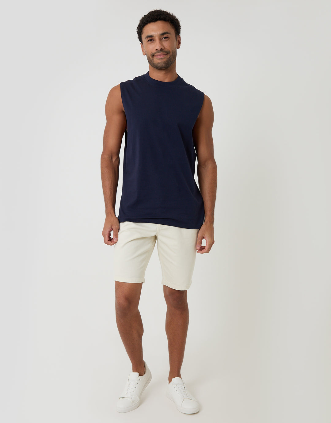 Threadbare Relaxed Fit Cotton Crew Neck Vest in Navy - full body